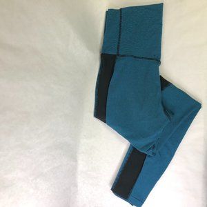 Nike, dri-fit leggings. high rise, black and teal micro stripe, size medium